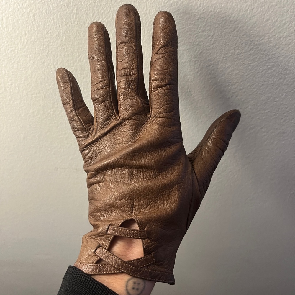 Vintage brown lamb skin driving gloves small